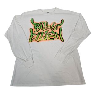 Billie Eilish White Graffiti Long Sleeve Tee-Shirt Size Medium Unisex Adult i43